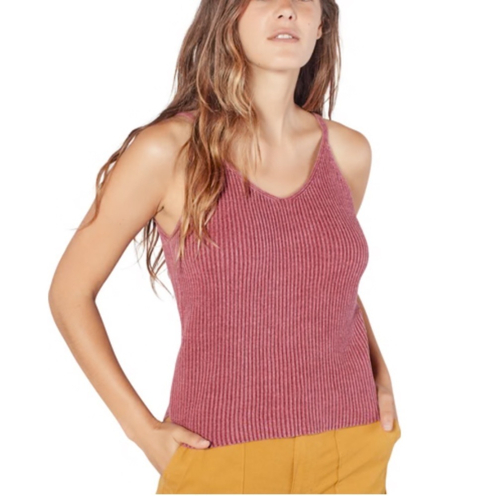 Outerknown Waterless Pink Sweater Tank Top ribbed V neck strappy sz small